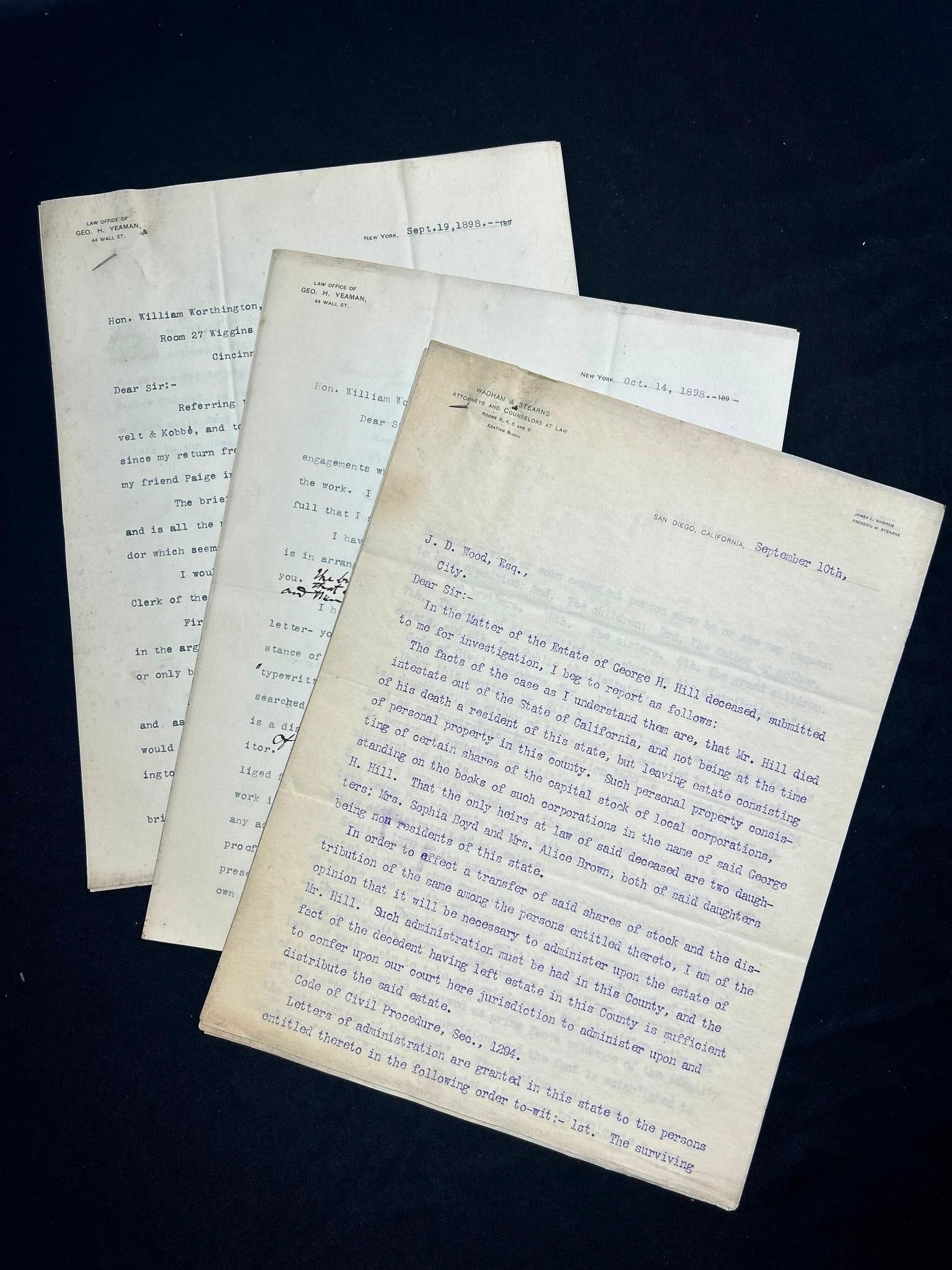 1890s Legal Letters Geo H. Yeaman Wall Street (1 of 3)