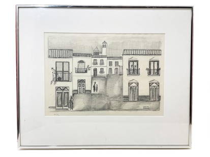 Martinez Ramseyer (20th Century) Pencil Drawing of Azul: (Argentinian, b. 1931). Graphite on paper by Martinez Ramseyer. Measures 20.0" L x 16.5" H; sight 14.0" L x 9.0" H.