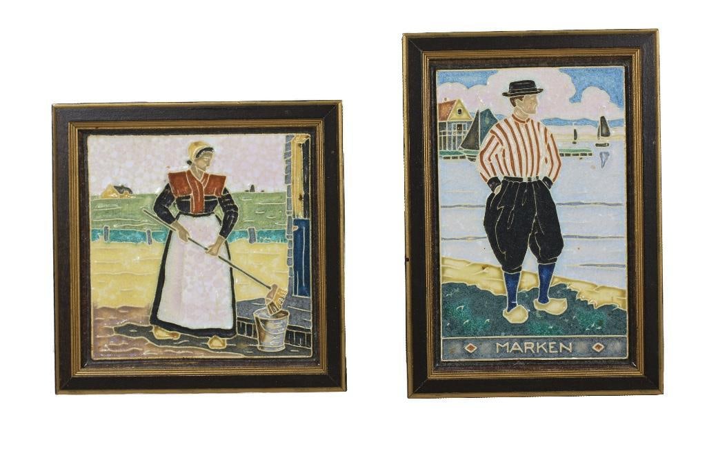 A Pair of Royal Delft Cloissone Porcelain Folk Art Tiles (1 of 2)