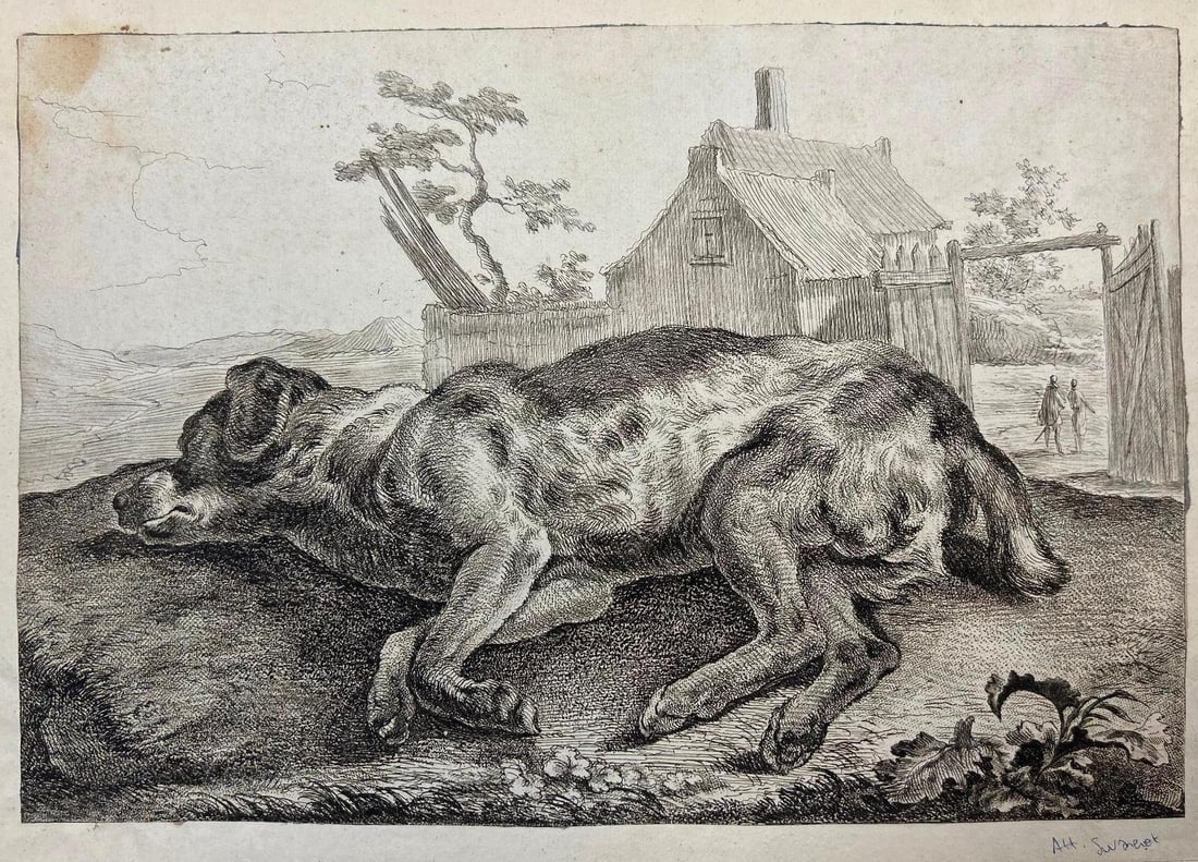 A 1769 Dog Engraving by Samual Howitt (England, 1756-1822) After La Rue: ….