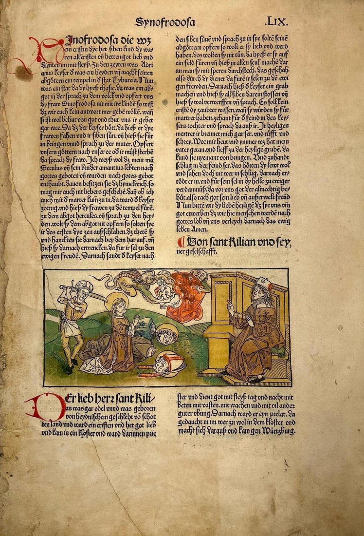 A 15th Century Incunable Leaf Attributed to Der Heiligen Leben (Lives of the Saints) (1 of 3)