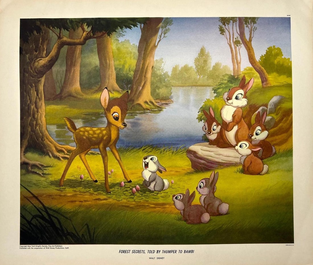 1947 'Forest Secrets Told by Thumper to Bambi' Lithograph (1 of 2)