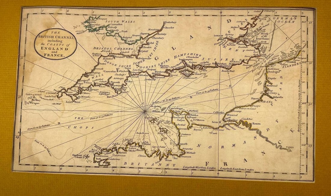 18th Century Map of the British Channel Including England & France (1 of 1)