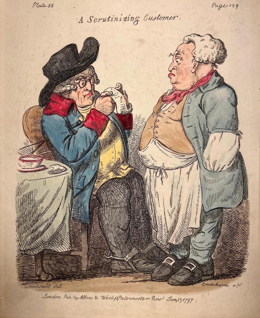 'A Scrutinizing Customer' by Isaac Cruikshank the Elder after George Moutard Woodward (1 of 1)