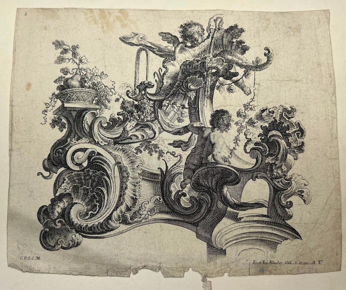 A Rococo Engraving by Johann Baptist Klauber (Germany, 1745-1765): Germany, 18th century. A small plate of a rococo design created by Joseph Sebastian Klauber and Johann Baptist Klauber.