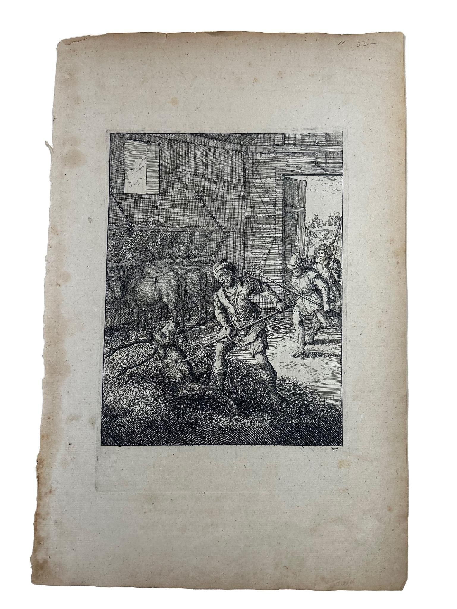 'The Stag in the Cowshed' by Wenceslaus Hollar (1607-1677) (1 of 1)