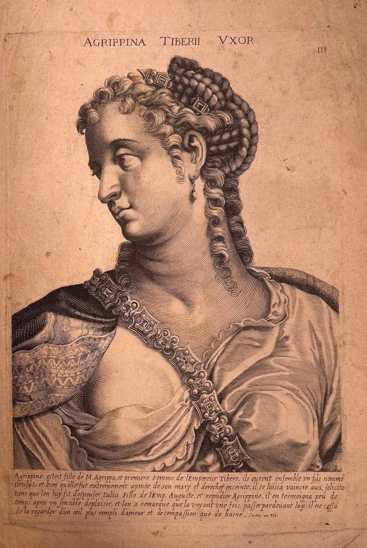 17th Century Engraving of Vipsania Agrippina, Wife of Tiberius (1 of 1)