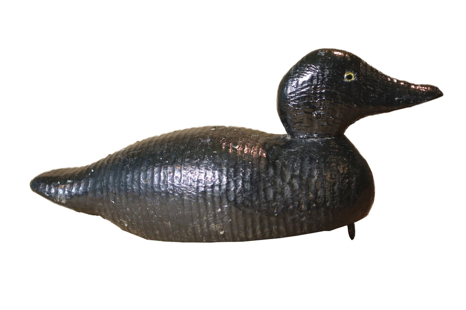 An Early Duck Decoy with Glass Eyes: Continental, 19th or early 20th century. An antique wooden duck decoy with glass eyes.