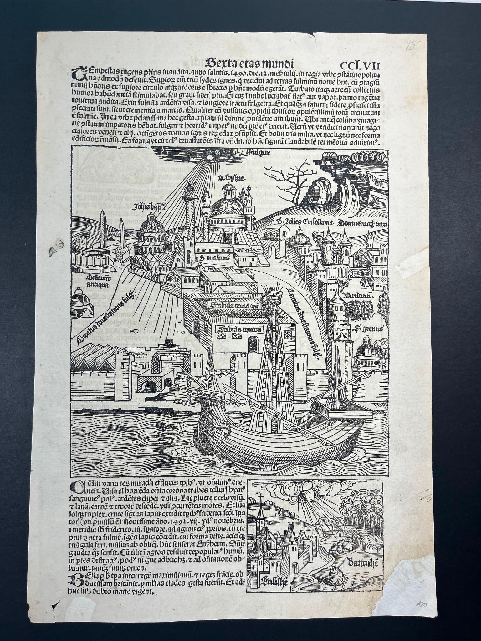 Original 1493 Nuremberg Chronicle (Liber Chronicarum) Incunable Page CCLVII (1 of 2)