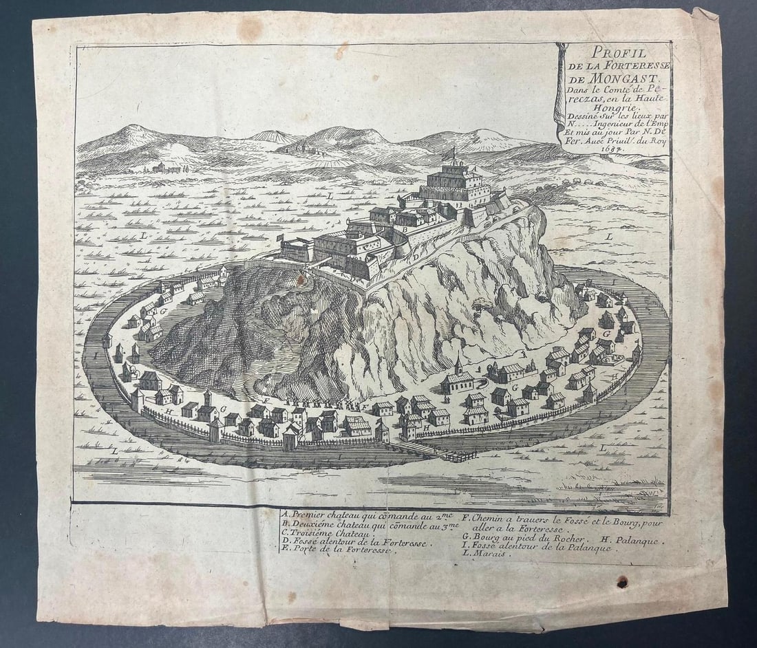'Profil del la Forteresse de Mongast' Etching by Nicolas de Fer 1705 (1 of 2)
