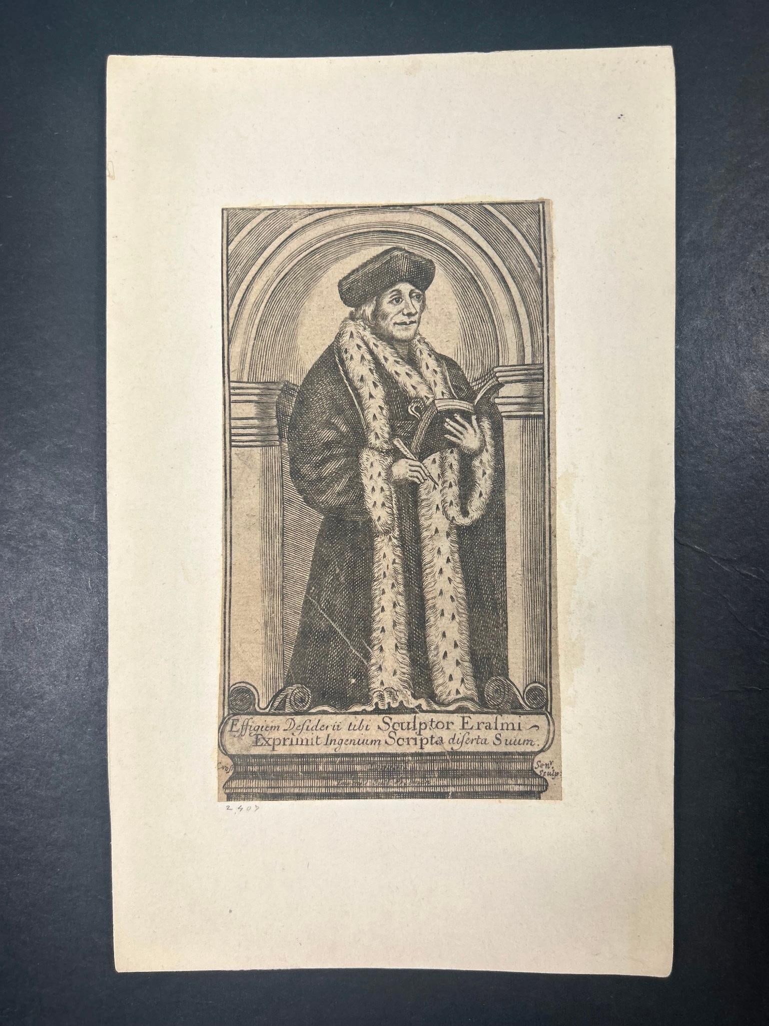 Line Engraving of Desiderius Erasmus by Thomas Cross 1600s (1 of 2)