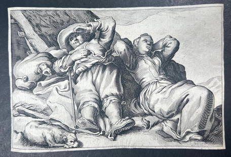 Engraving After Abraham Bloemaert Pastoral Scene Rome 1629: Engraving After Abraham Bloemaert (Dutch. 1564-1651) Pastoral Scene copy printed by Cornelis Bloemaert (1603-1684) in Rome around 1629. On vellum laid paper. Measures approx 6" x 4" Good con