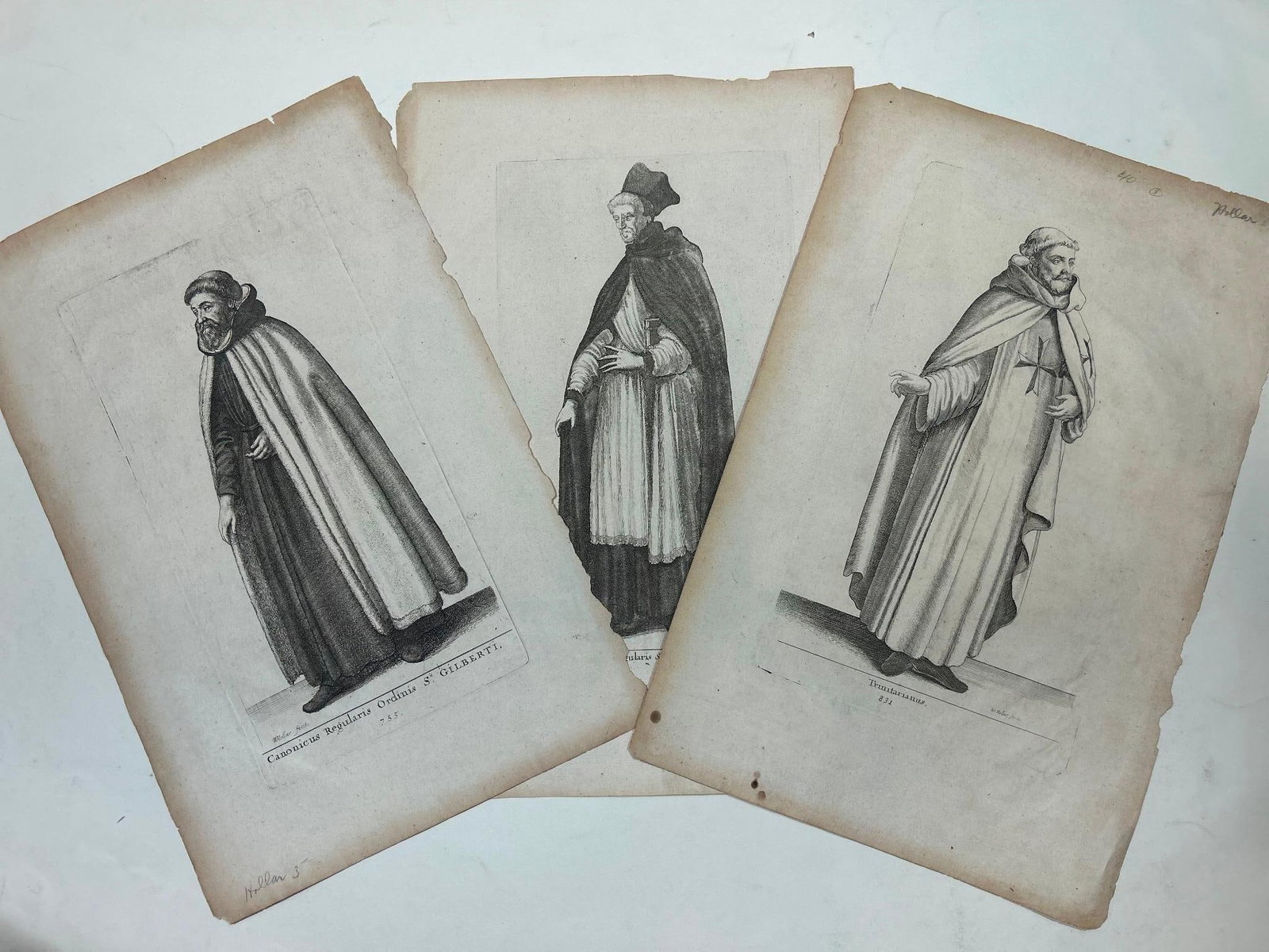'Canon Regular of St Augustine', 'Trinitarianus' & 'Canonicus Ordinis' by Hollar (1607-1677): Continental, 17th/18th century. Finden after Wenceslaus Hollar, from Monasticon Anglicanum, The history of the ancient abbies, and other monasteries, hospitals, cathedral and collegiate churches in En