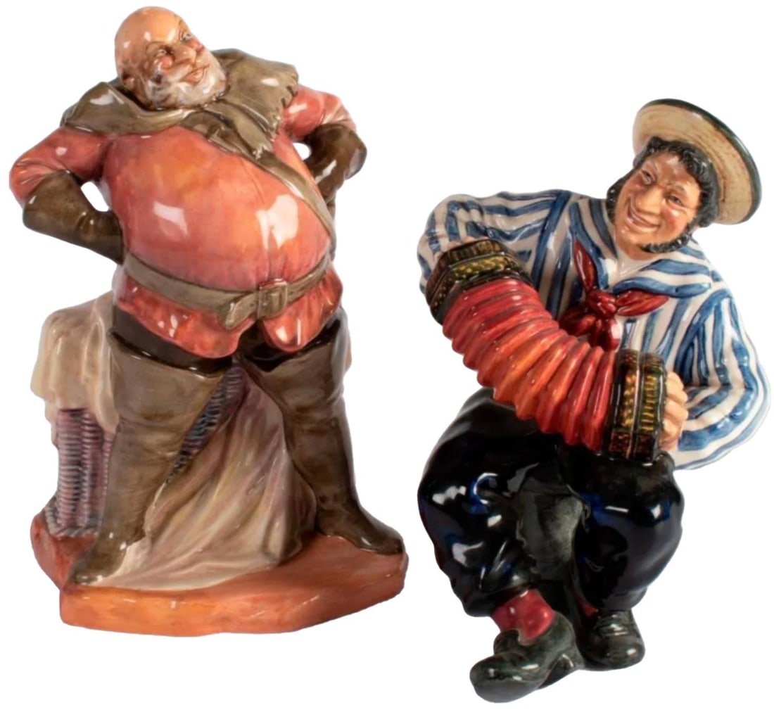 Two English 20th Century Royal Doulton Porcelain: English, 20th century. Royal Doulton figures including Falstaff and Jolly Sailer; largest ht. 8 , wd. 4.5, dp. 4 inches Provenance: Property from the estate collection of John D. Schofield, Newnan, Ge