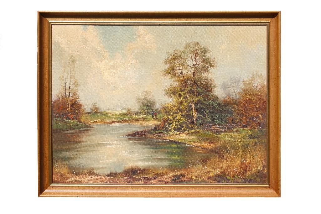 An Oil Painting of a Landscape by H. Haller (Austrian, 1880-1950): Austria, 20th century. Oil painting signed H. Haller, believed to be listed Austrian artist Hermann Haller (1880-1950). This piece is rendered in colorful, painterly marks and features a depiction of 