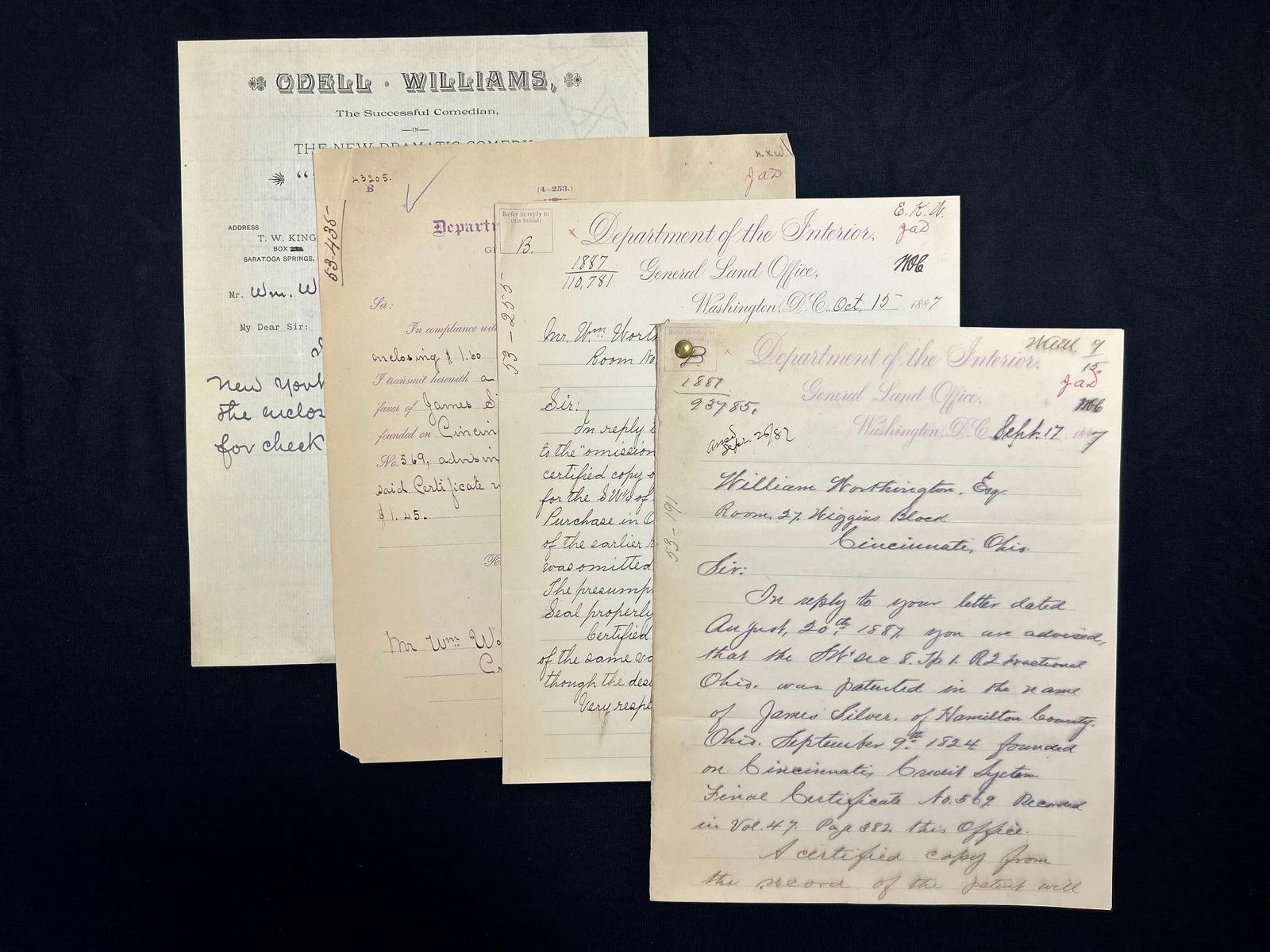 Department of the Interior, General Land Office, Washington D.C. Letters 1887 (1 of 3)