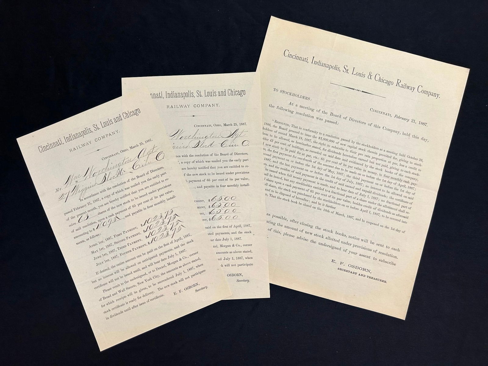 Cincinnati, Indianapolis, St. Louis and Chicago Railway Co Documents (1 of 3)