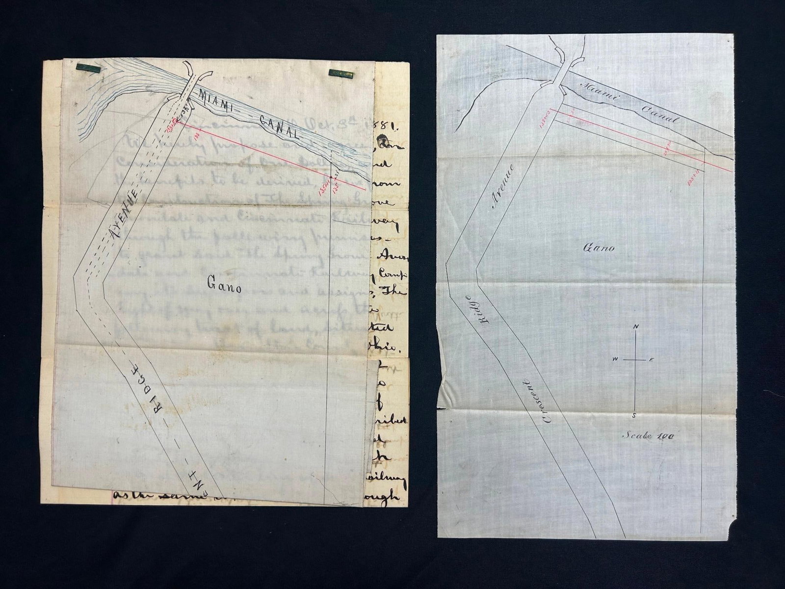 Gano Estate Map, Spring Grove, Avondale & Cincinnati Railway: America, 19th century. A map and letter dating to 1881 on the topic of the Gano Estate pertaining to the Spring Grove, Avondale & Cincinnati Railway. 428