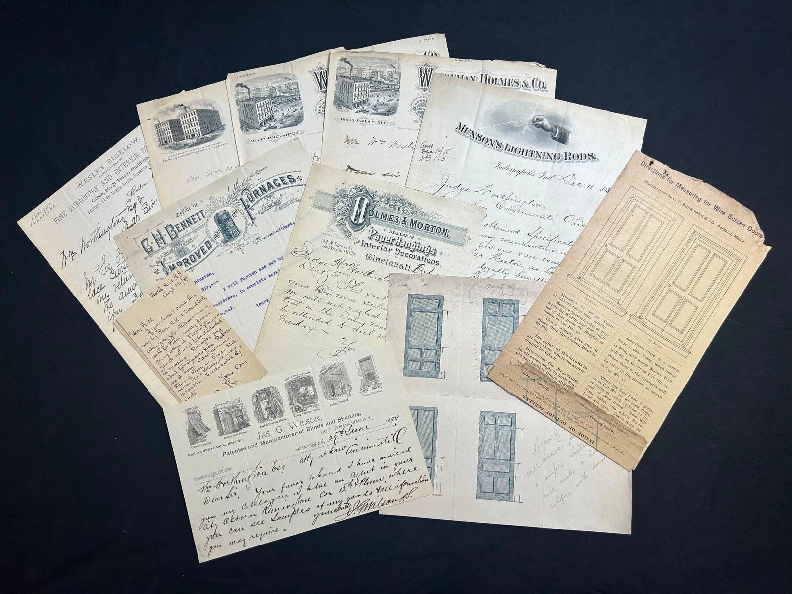 A Collection of Unique Letterheads, Home Decor and Furnishings: America, 19th century. A lot of various unique letterheads dating to the 1880s. 429