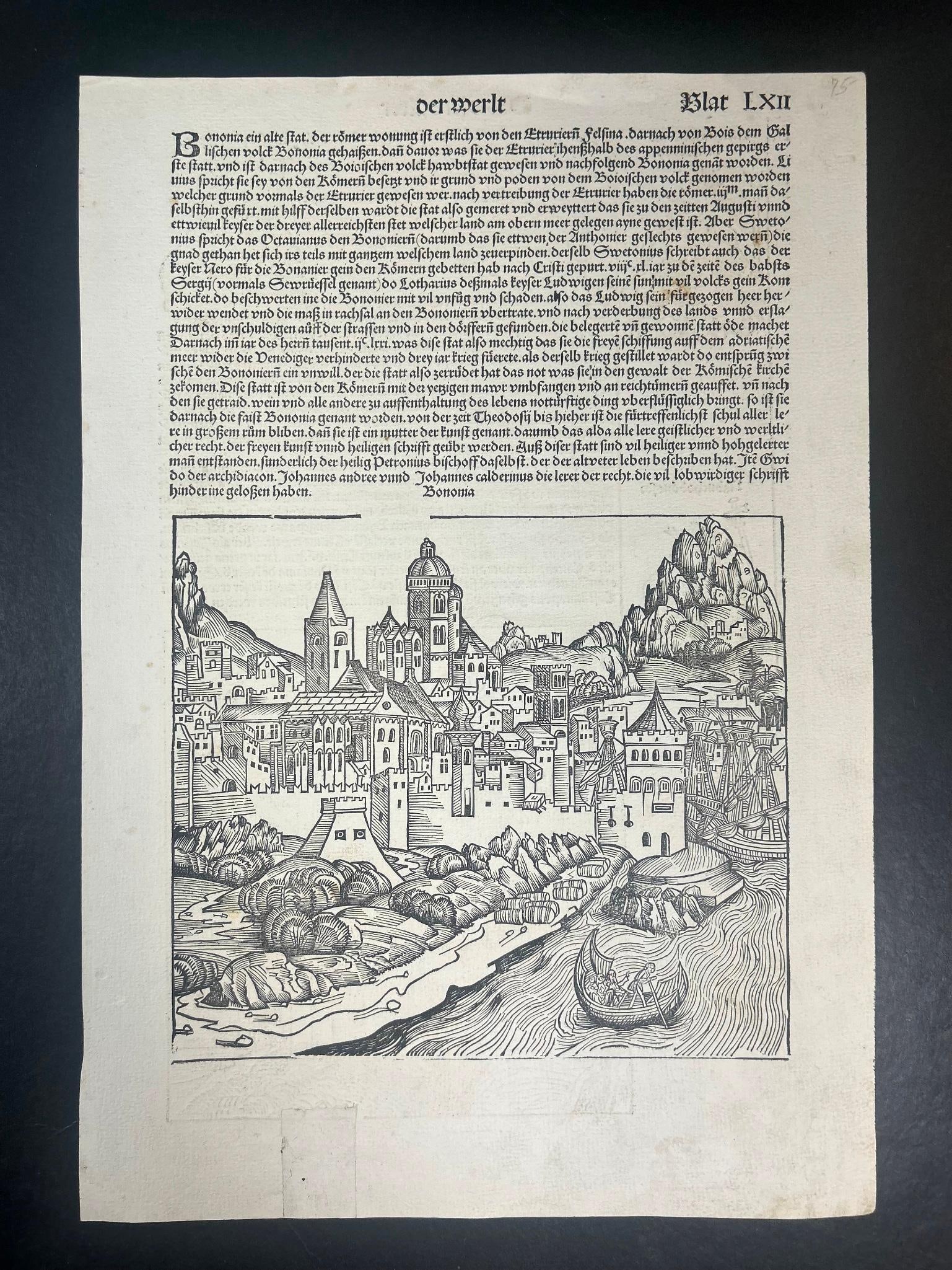 Original 1493 Nuremberg Chronicle (Liber Chronicarum) Incunable Page LXII (1 of 3)