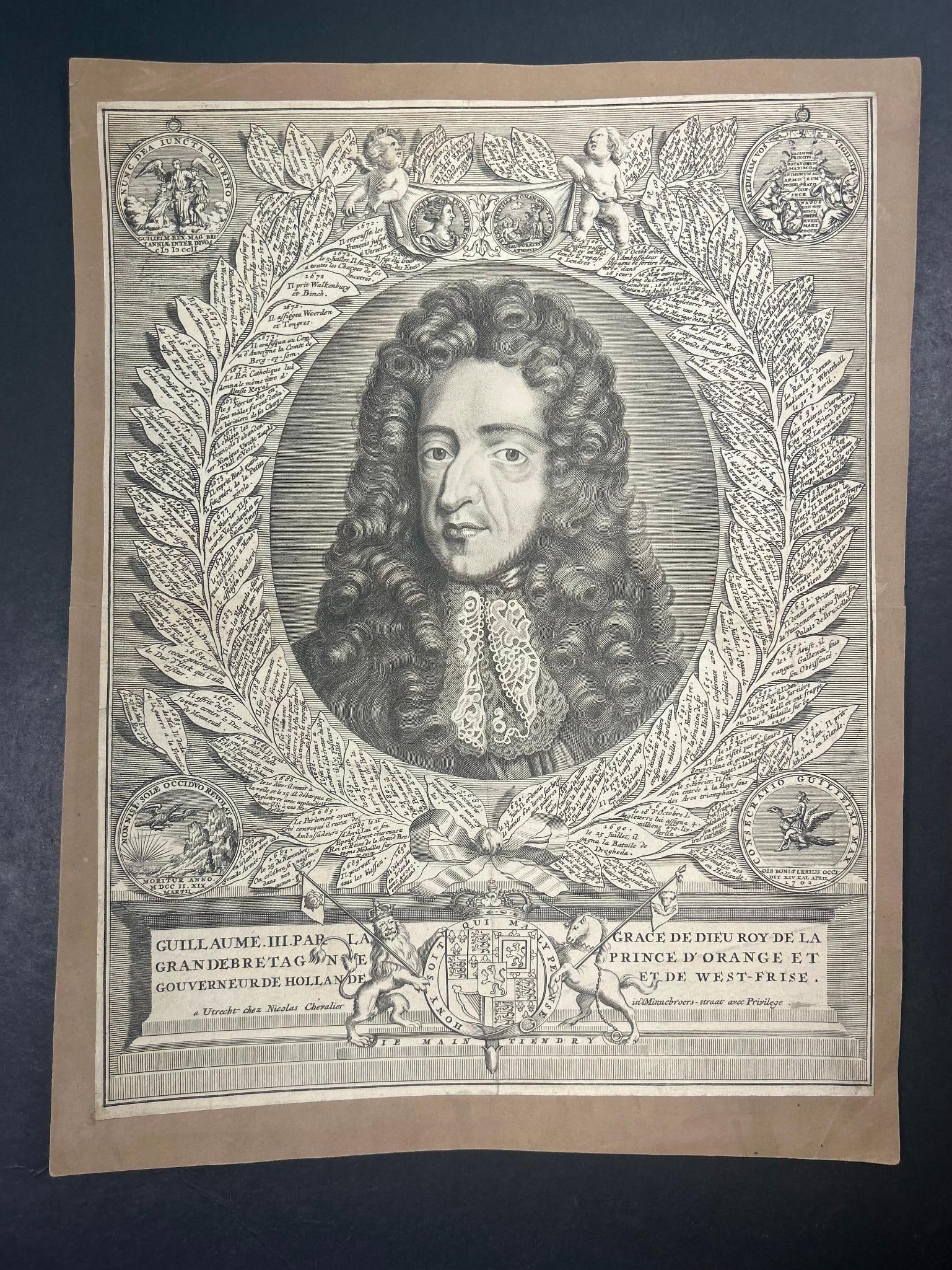 Engraving of Guillaume III c. 1702: Continental, 18th century. An engraving depicting Guillaume III. Measures 11 x 14 inches.