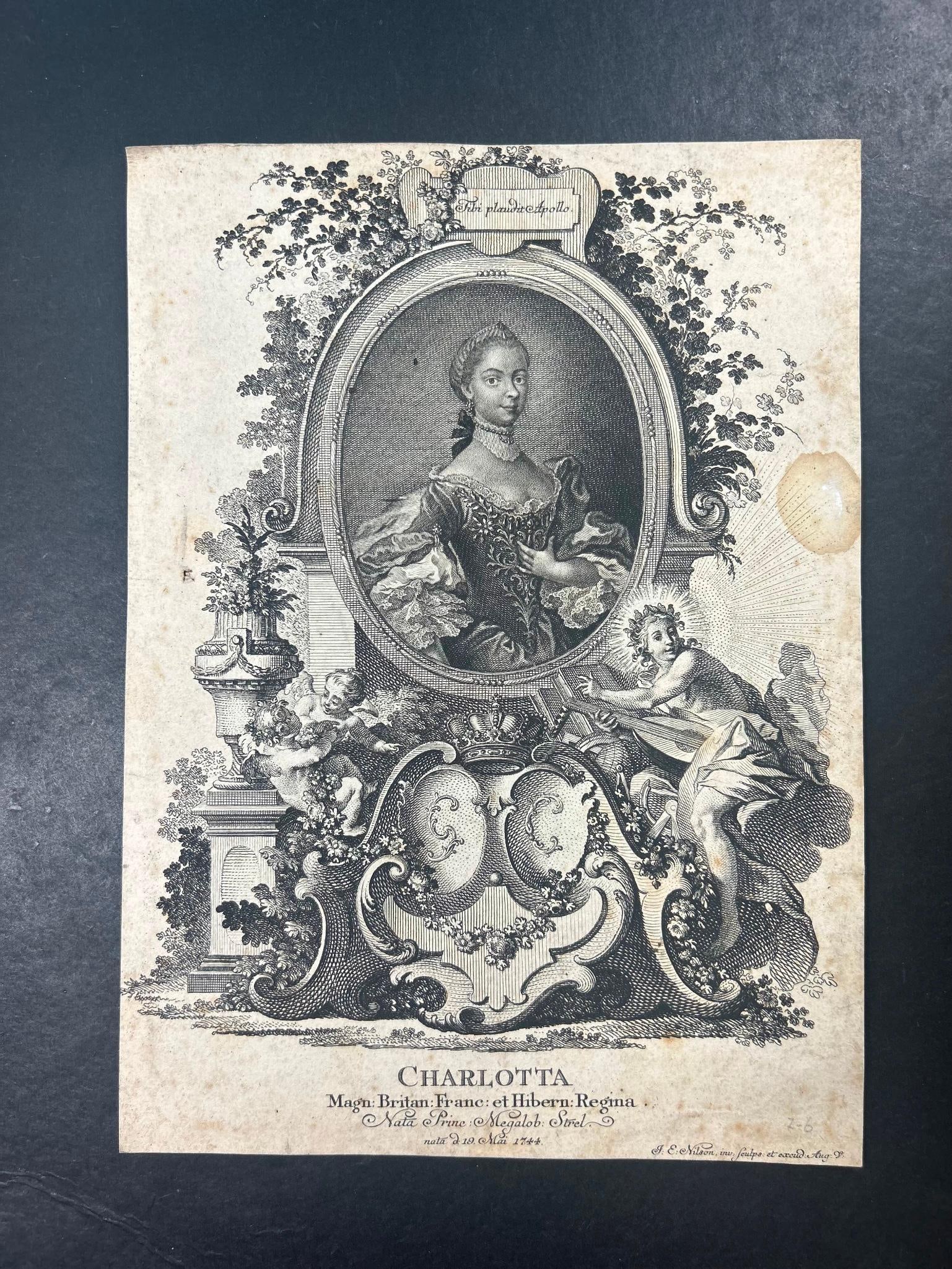 'Charlotta' 17th Century Engraving: Continental, 18th century. An engraving titled 'Charlotta' measuring 6 x 8.5 inches.