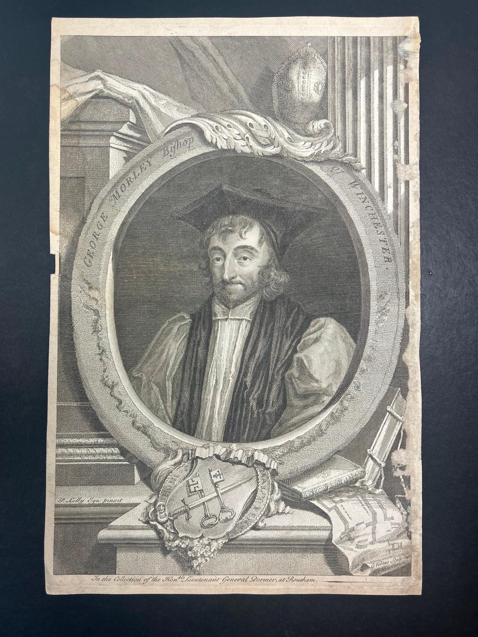 An Engraving of George Morley by George Virtue: Continental, 18th century. A copperplate engraving on wove paper; measures 9 x 15 inches. Dates to c. 1740.