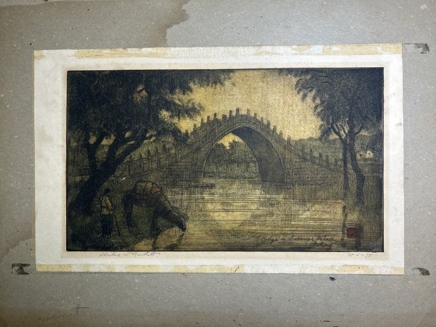 Watercolored Etching Bridge in Summer Palace, Peking, II c. 1920s (1 of 3)