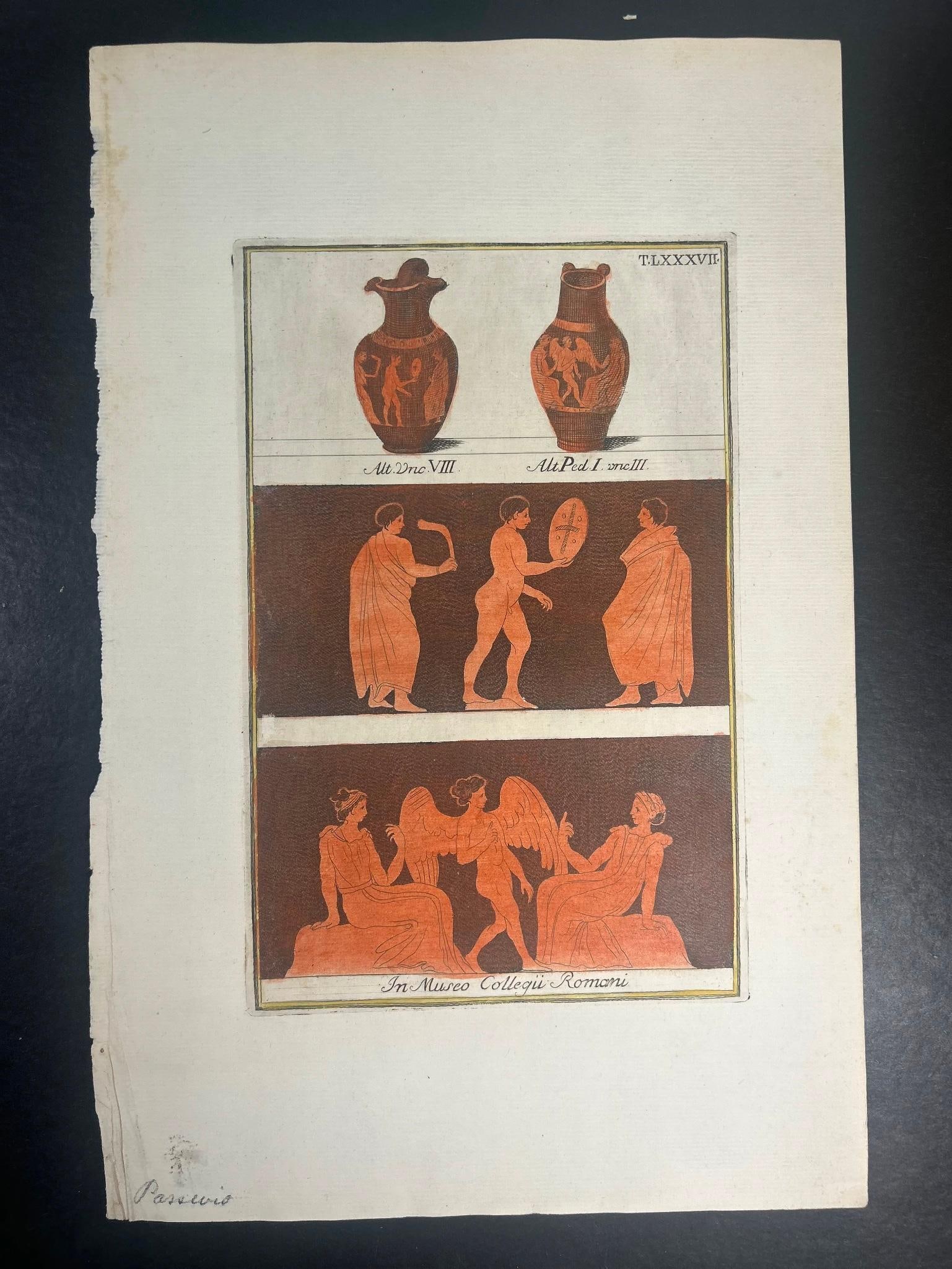 Giovanni Battista Passeri Hand-Colored Etruscan Vases and Figures Engraving (1 of 2)