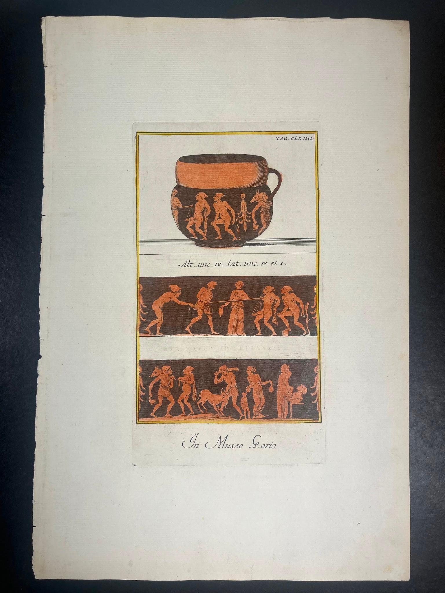 Giovanni Battista Passeri Hand-Colored Etruscan Vase and Figures Engraving (1 of 2)