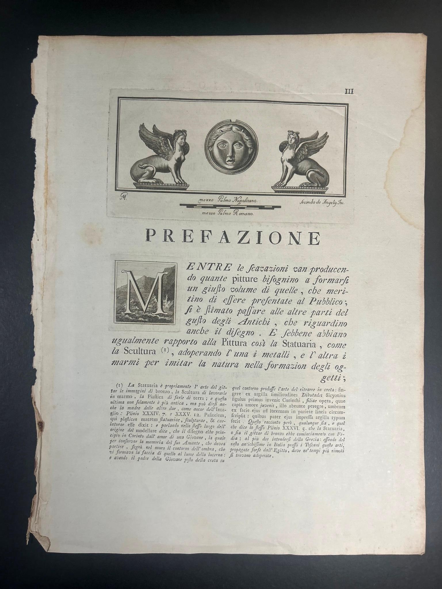 Antiquities of Herculaneum Page Depicting Face Sphinxes and Illuminated M Etchings (1 of 2)