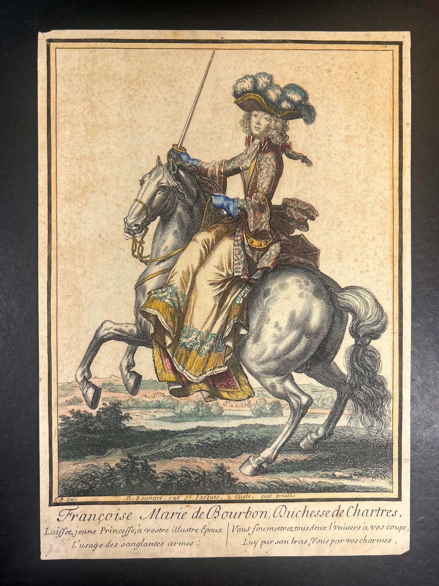 R. Bonnart Francoise Marie de Bourbon Duchesse de Chartres Hand-Colored Engraving (1 of 3)