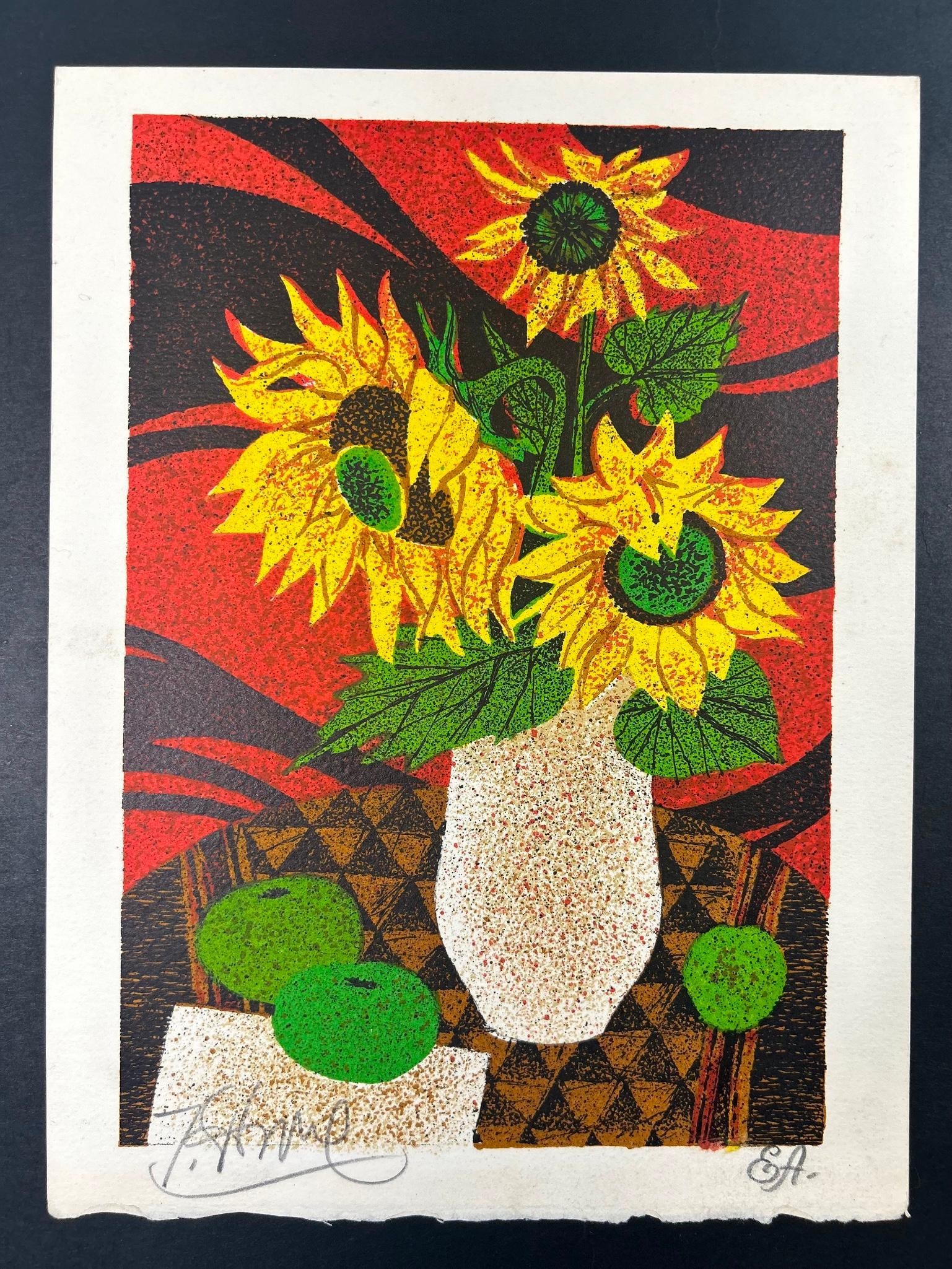 Yves Ganne Signed Sunflower and Fruit Lithograph (1 of 2)