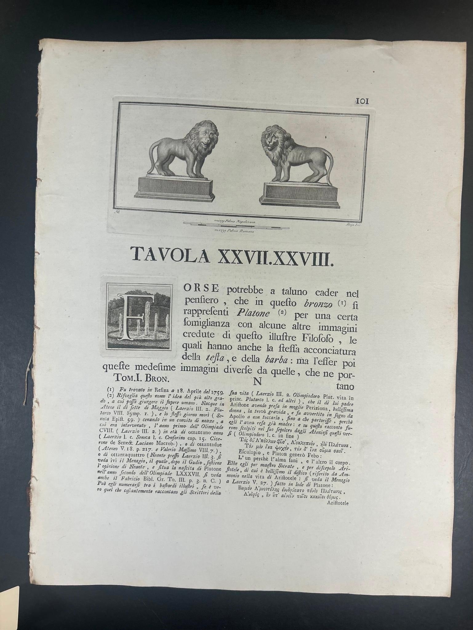 18c Antiquities Page Featuring Lion Statues Illuminated F Engravings And Text (1 of 2)