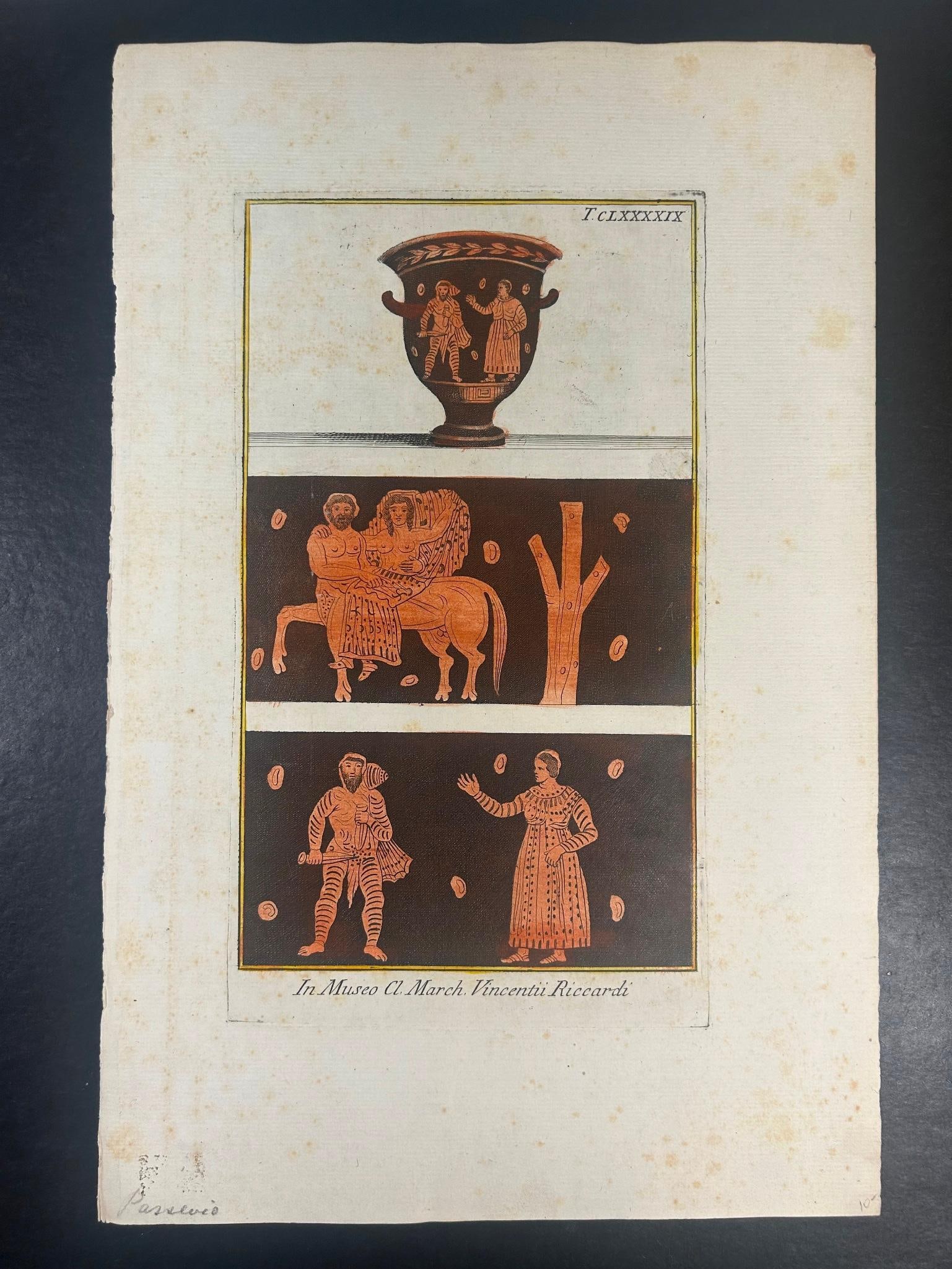 Giovanni Battista Passeri Hand-Colored Etruscan Vase and Figures Engraving: Giovanni Battista Passeri Hand-Colored Etruscan Vase Fine Engraving from "Picturae Estruscorum in Vasculis nunc primum in unum collectae, explicationibus, et dissertaionibus inlustrate". Publi