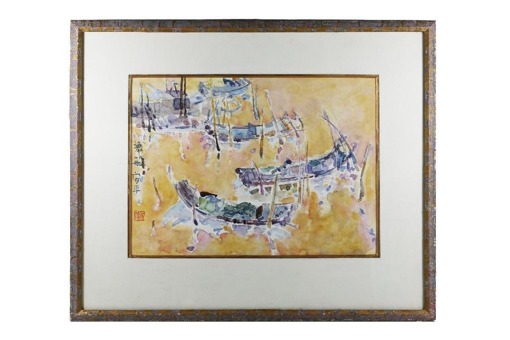 A Taiwanese River Boat Scene in Watercolor, Anping (1 of 3)