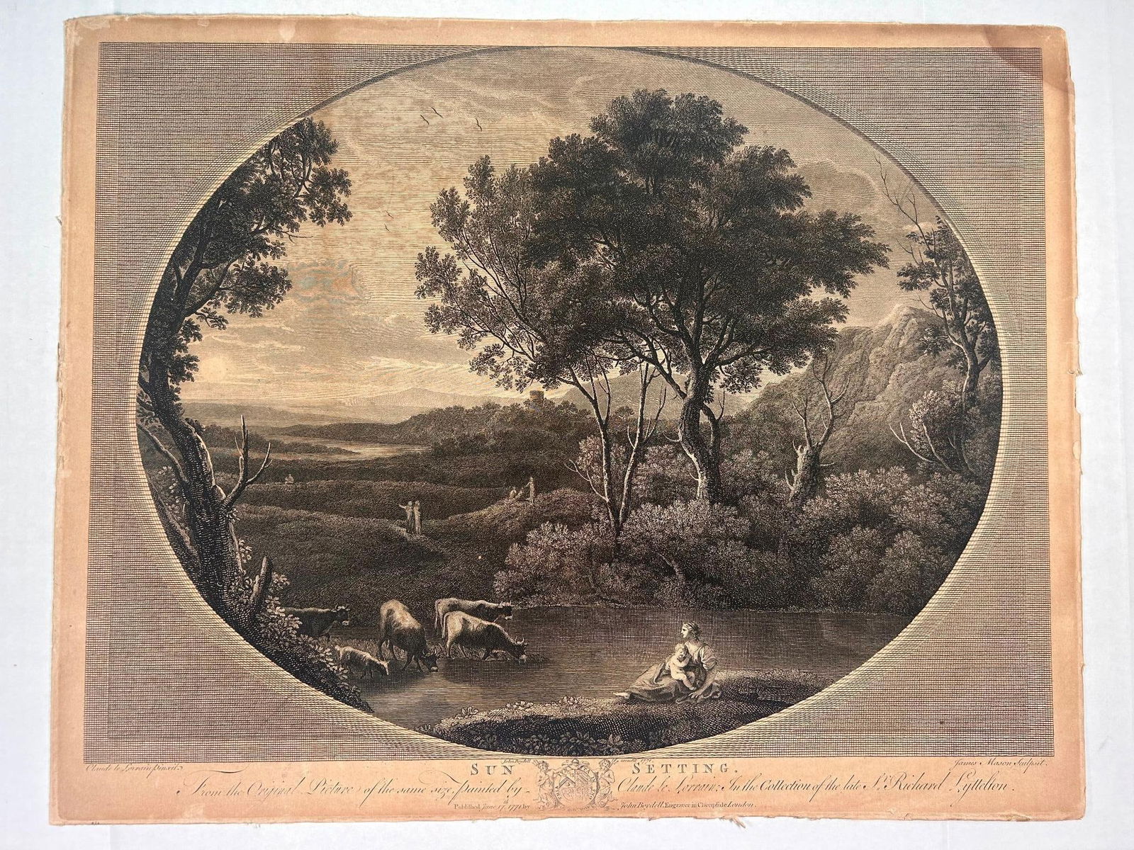 1771 Sun Setting James Mason, after Claude Lorrain Engraving (1 of 4)