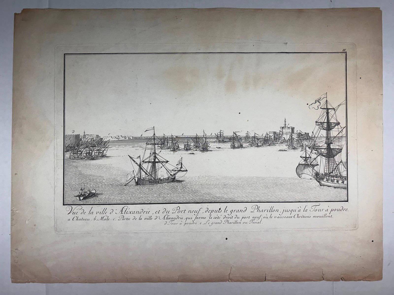 Port of Alexandria Etching by Marcus Tuscher after F.L. Norden: Port of Alexandria Etching by Marcus Tuscher after F.L. Norden. Copenhagen. 1755. 20" x 15" Overall good condition. Some marks and loss to edges.