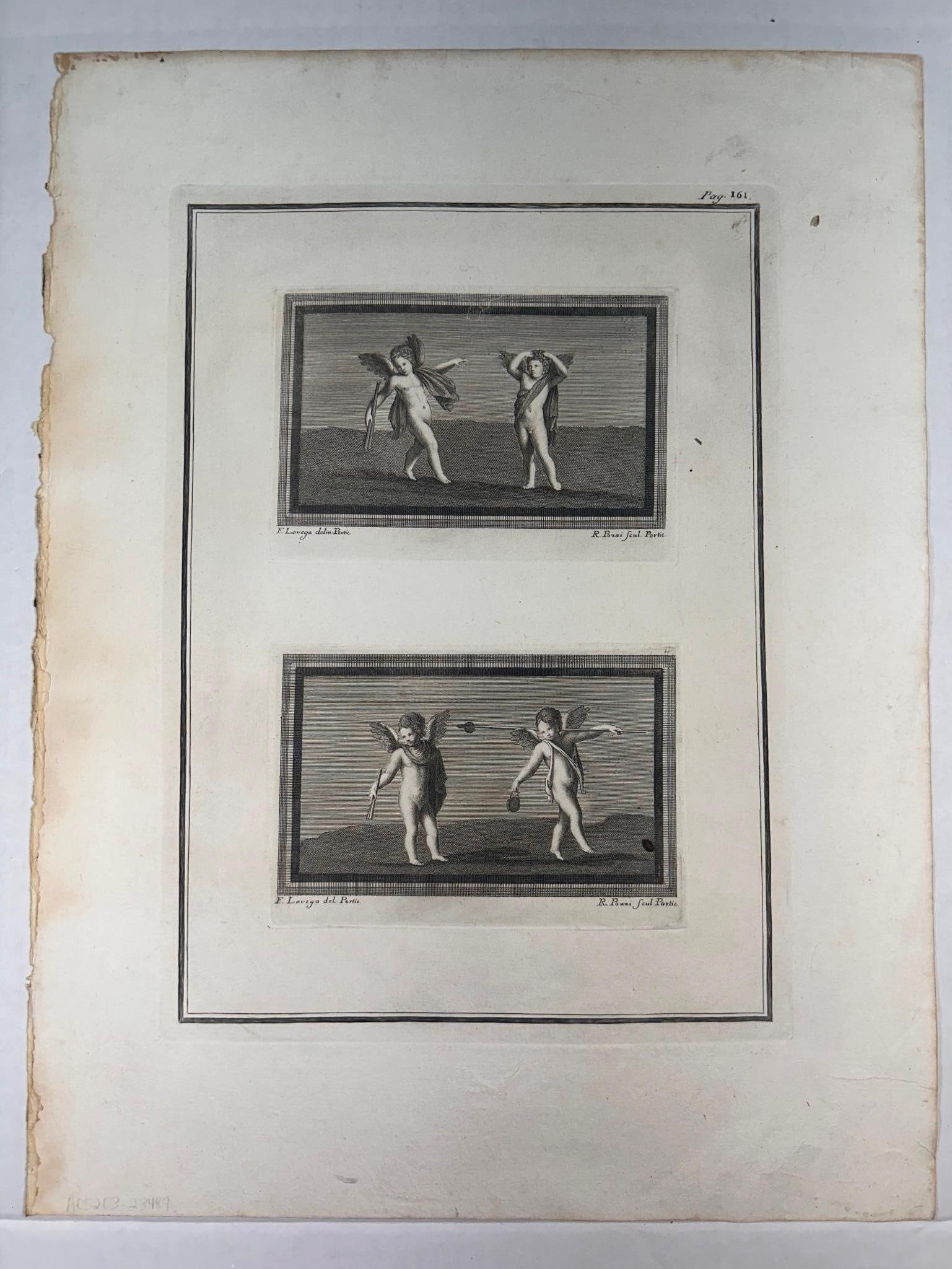 Roccus Pozzi Cupid from "Antiquities of Herculaneum" 18th Century: Roccus Pozzi Cupid from "Antiquities of Herculaneum" 18th Century. On laid paper. Measures approx 18 1/2" x 14" Overall good condition. Markings, creases, loss to edges.