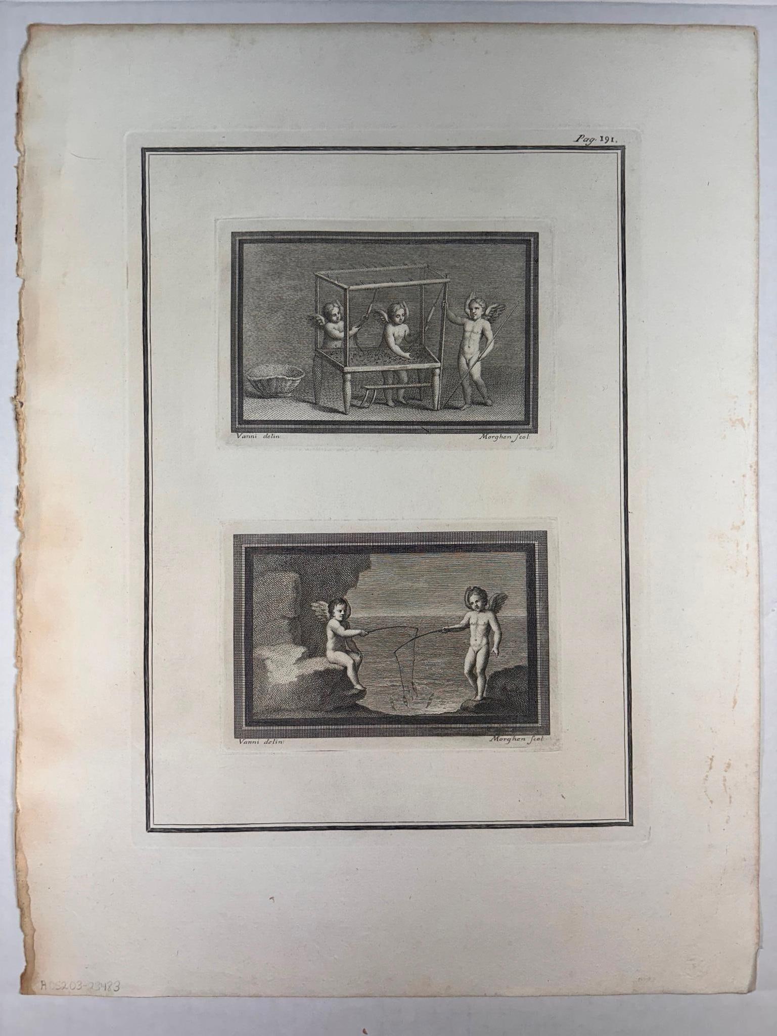 Nicola Vanni 'Cupids' 18th Century Etching (1 of 3)