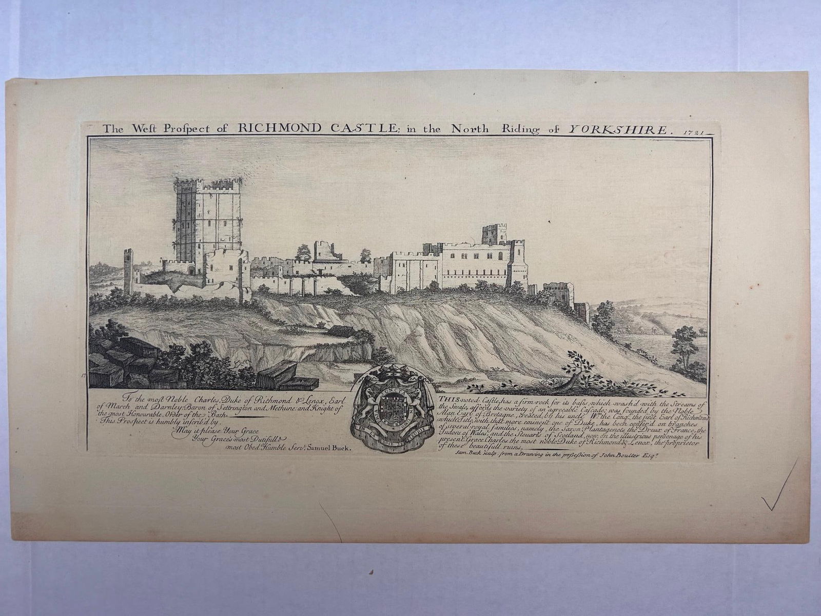 1721 S. Buck The West Prospect of Richmond Castle Engraving (1 of 2)