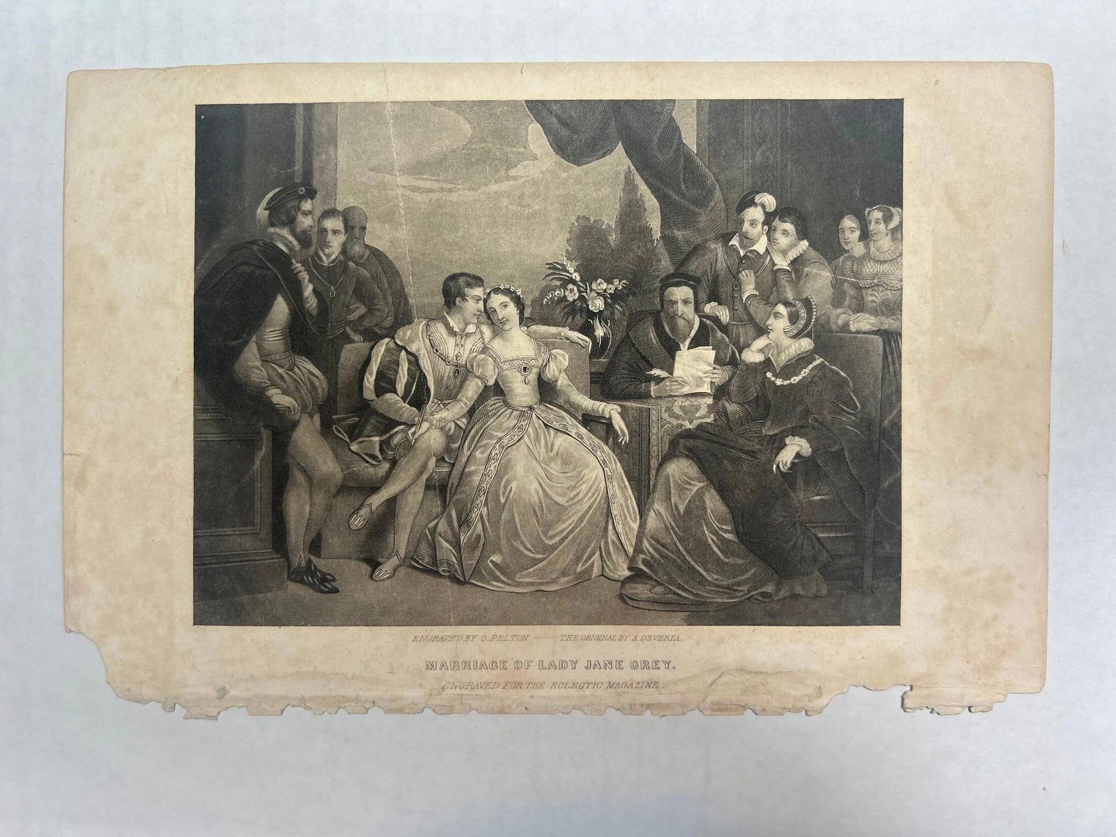 Marriage of Lady Jane Grey Engraving by O. Pelton After A. Deveria (1 of 3)