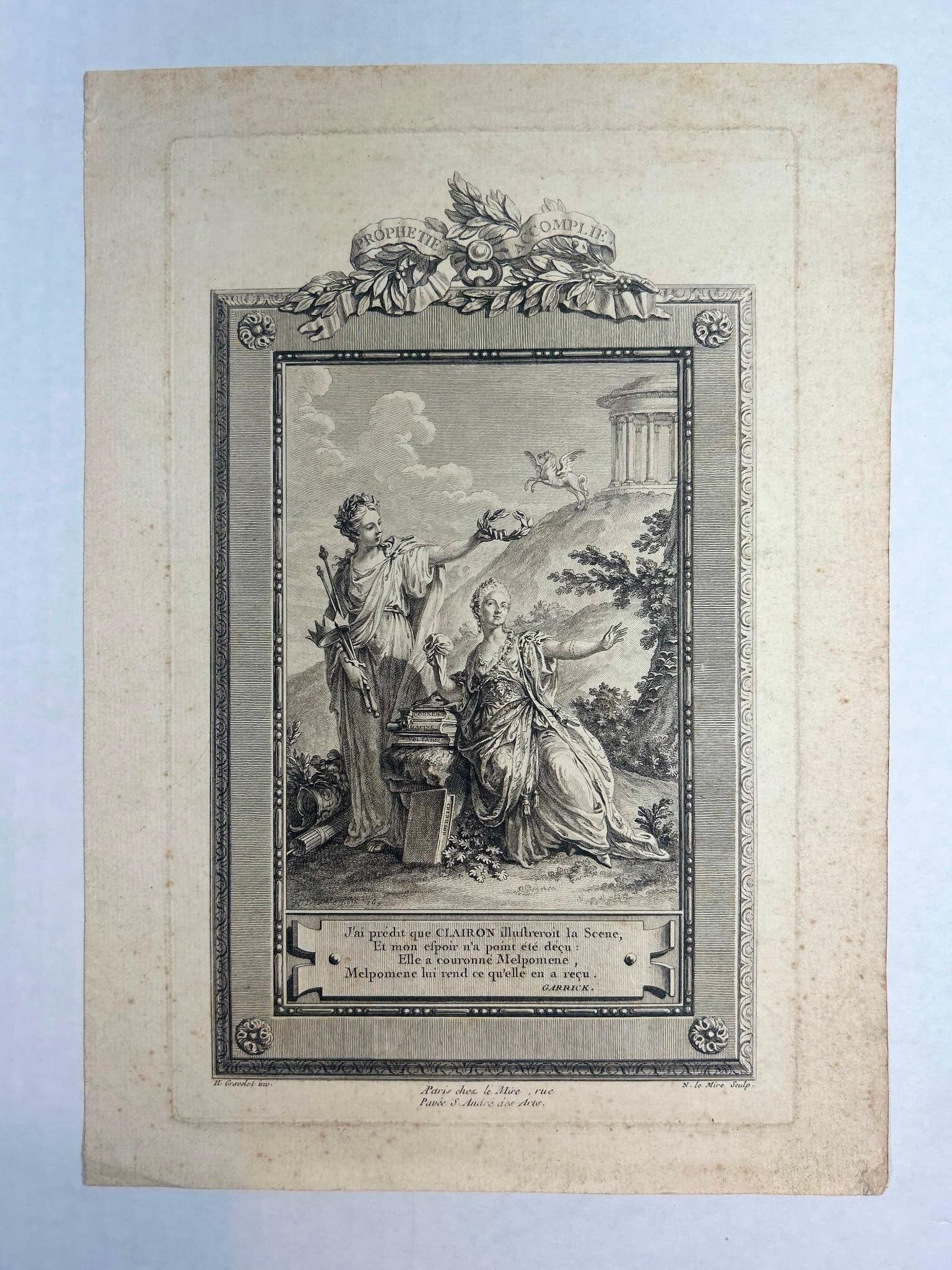 1765 Noël Le Mire Engraving After Gravelot Melpomene and Mademoiselle Clairon (1 of 2)
