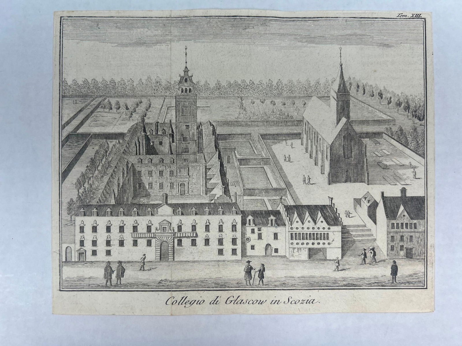 Collegio di Glascow in Scozia (Thomas Salmon): Continental, 18th century. An engraving by Thomas Salmon. On lined paper; 9 x 7 inches