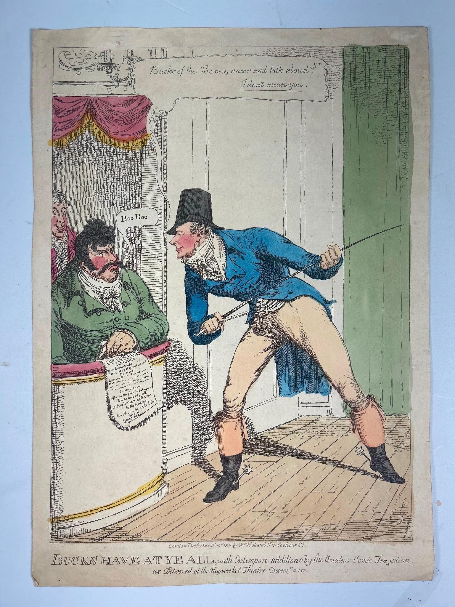 'Bucks Have At Ye All' c. 1811 Satritical Cartoon (1 of 3)