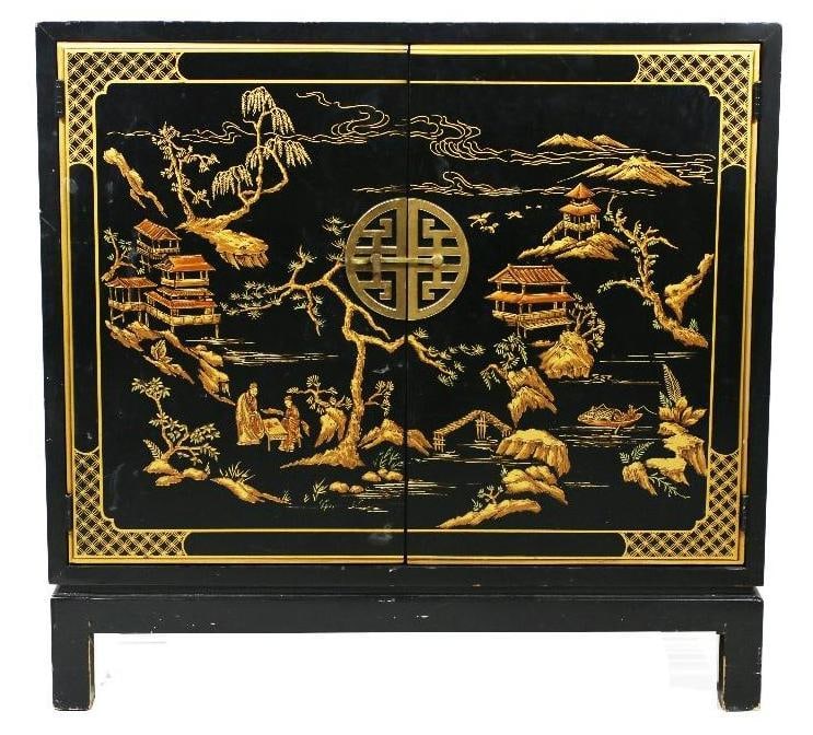 A Drexel Heritage Et Cetera Chinoiserie Black Lacquer Cabinet (1 of 4)