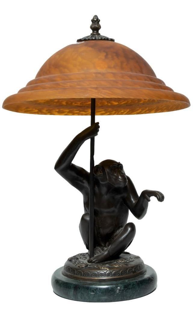 A Faux Tortise Lamp Shade with Figural Monkey Base (1 of 4)