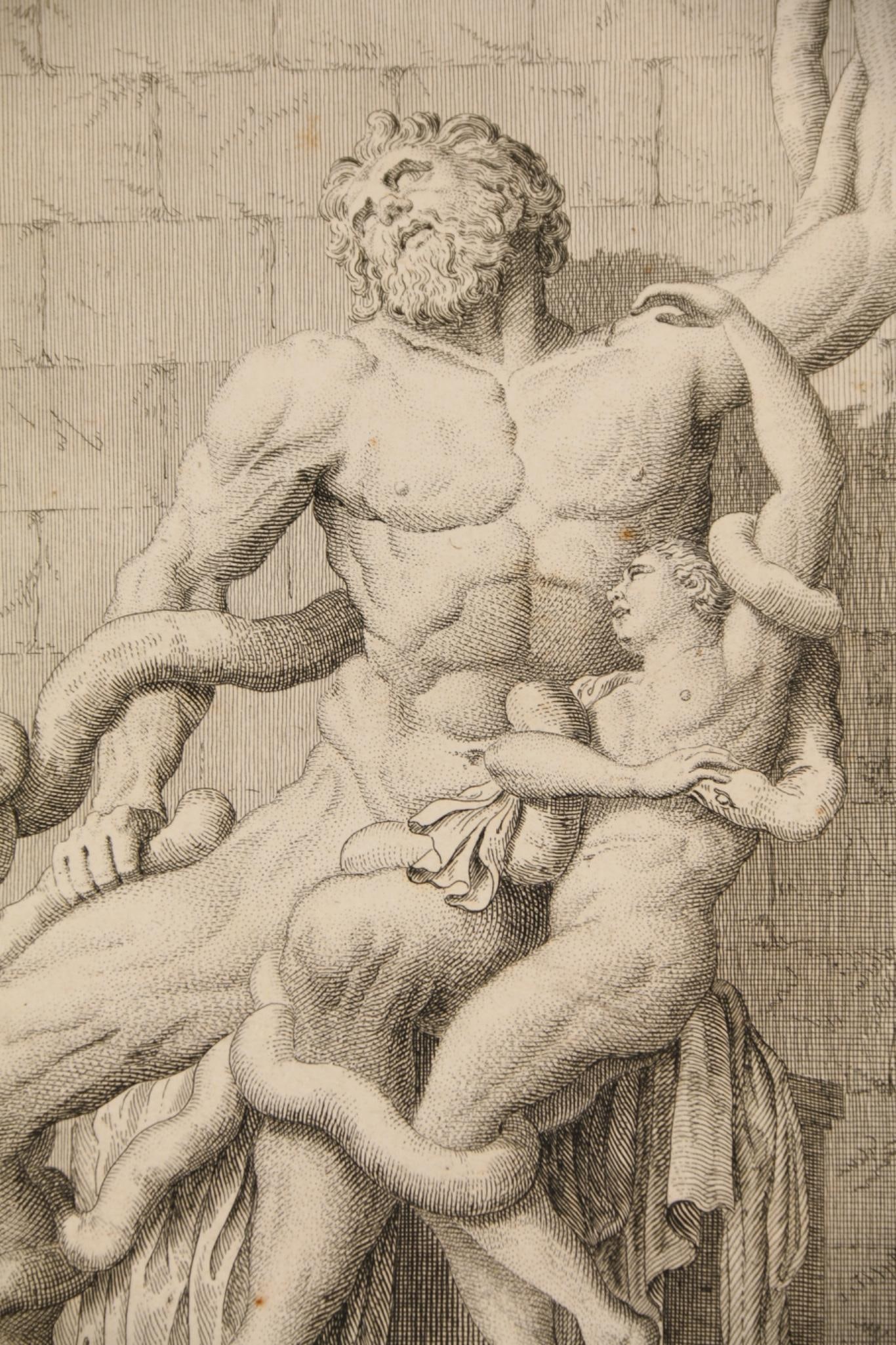 Laocoön by Pierre Nicolas Ransonnette (French, 1745–1810 Paris): An engraving by N. Ransonnette dating to the late 18th century. Depicts Laocoön and His Sons. The statue was excavated in Rome in 1506 and resides in the Vatican to this day. Overall good condition; 