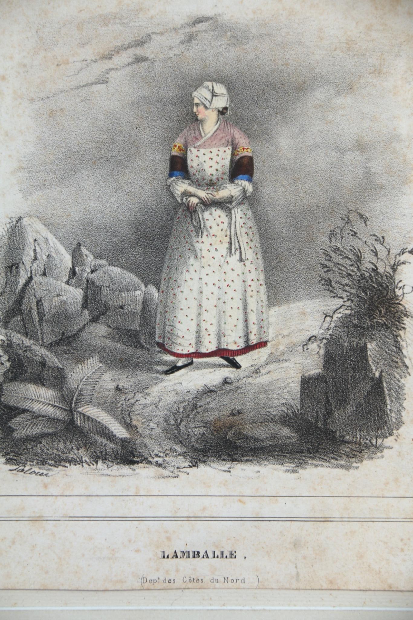 19th Century Hand-colored Etching of French Woman (1 of 2)