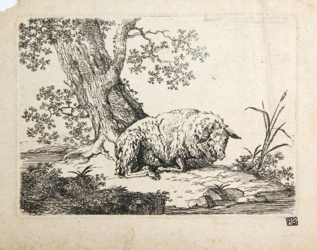 A Lamb Engraving, Stamped "RB" (1 of 3)